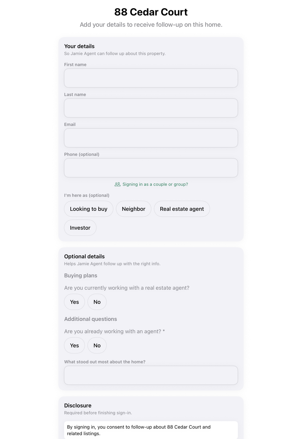 OpenHouse Pro iPad kiosk form