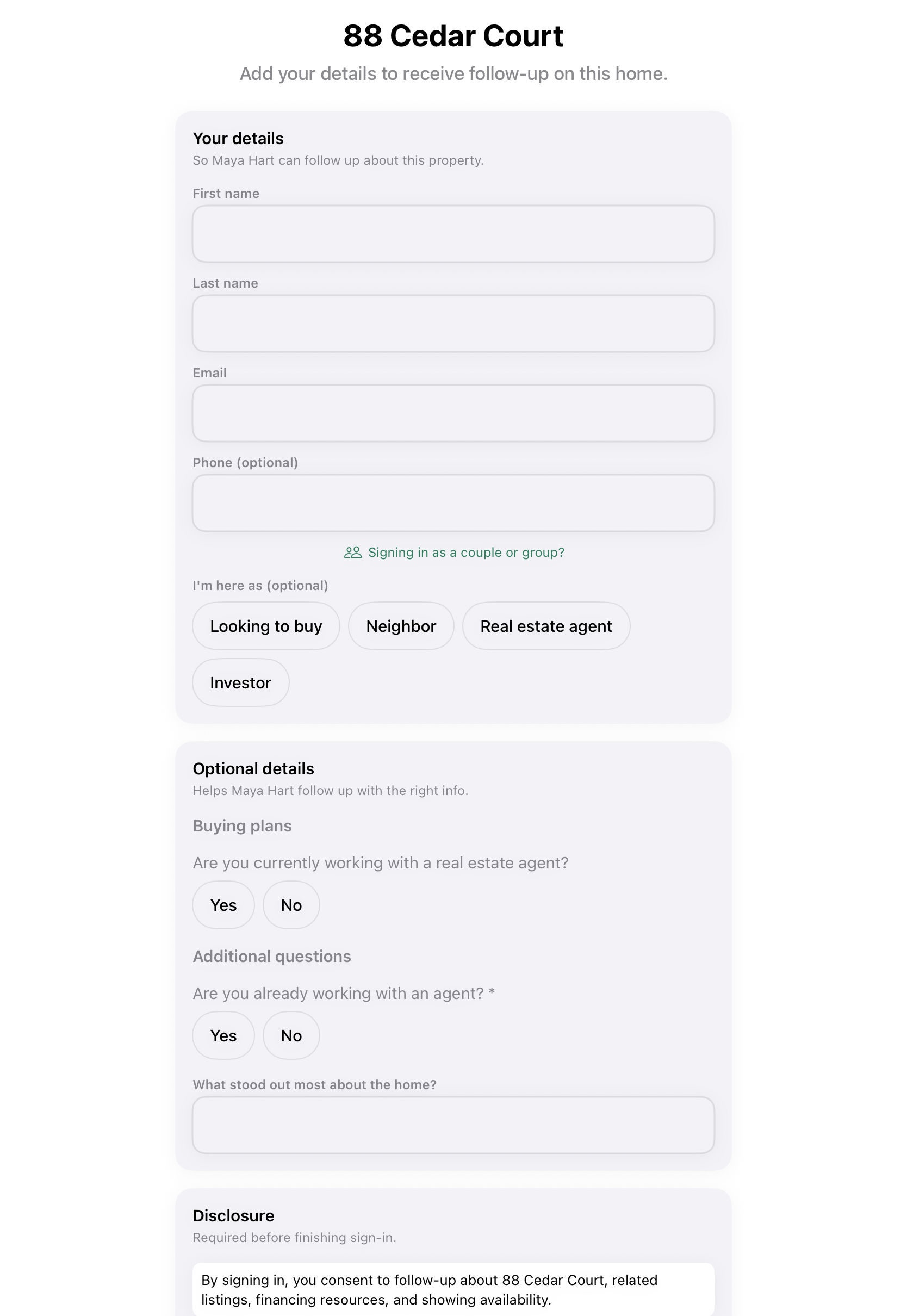 OpenHouse Pro iPad kiosk form